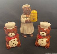 Front view of full three-piece bear ceramic set