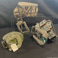three rhinestone belts coiled and displayed