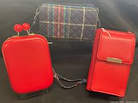 Front view of all three handbags