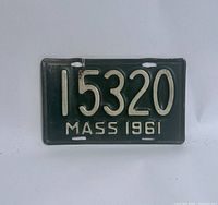 Front view of 1961 Mass motorcycle plate 15320