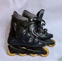 Side view of both rollerblades showing boot, wheels and branding