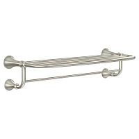 Stock image of Moen Sage brushed nickel hotel shelf, side view