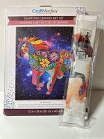 Front of boxed Craft Medley diamond canvas art kit and additional rolled canvas