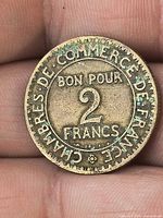 Obverse view showing BON POUR 2 FRANCS and CHAMBRES DE COMMERCE DE FRANCE inscription