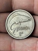 Reverse of 1964 Irish Florin coin with salmon design