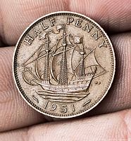 Reverse showing Golden Hind and date 1951