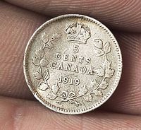 Reverse side showing crown, denomination, date 1919