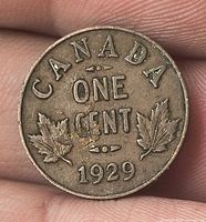 Reverse showing CANADA ONE CENT 1929 with maple leaves