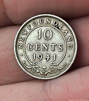 Reverse showing NEWFOUNDLAND 10 CENTS 1941