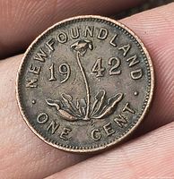 Reverse side: 1942 date, pitcher plant, NEWFOUNDLAND ONE CENT legends visible