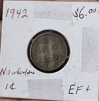 Front of holder showing reverse side of 1942 Newfoundland one cent coin