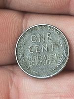 Reverse side of 1943 steel cent showing ONE CENT and wheat ears