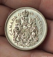 Reverse side showing Canadian coat of arms and date 1968