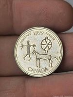 Reverse showing February 1999 Millennium design with stick figure, horse, circular motif