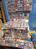 Overall view of shelves filled with sleeved trading cards