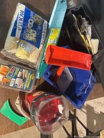 Overall view of assorted painting tools on table