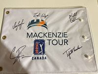Front view of Mackenzie Tour PGA Tour Canada flag showing printed logo and five signatures