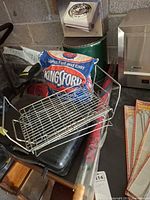 charcoal bag, portable gas grill, hot plate, wire basket, skewers