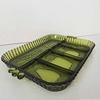 Full view of avocado green Indiana Glass relish tray