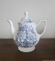 Front view of Avondale Blue teapot showing overall form and pattern