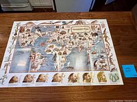 Front view of full poster laid flat showing illustrations, title block, fold lines