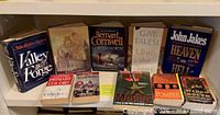 Shelf with all ten books visible