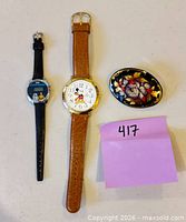 Mickey Mouse watch, Star Wars watch, floral brooch