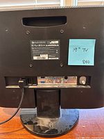 Rear of Element 19" LCD TV showing input ports and label