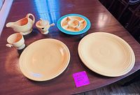 Top view of all six Fiesta pieces on table