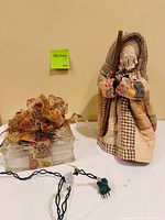 Quilted cloth doll, glass block gift decoration with ribbon and power cord