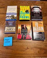 All six visible audiobook cases plus note