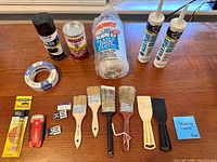 All painting supplies laid out on table showing each item