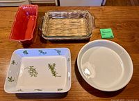 Top view showing all five bakeware items