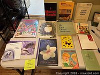 Top-down view of all books laid out on table