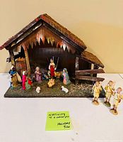 Overall view of wood stable with all resin nativity figures arranged
