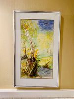 Full view of framed watercolor painting on wall