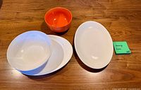 Top view of all four serving pieces on tabletop