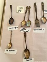 All seven flatware pieces laid out with labels