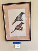 Full frontal view of framed parrot collage