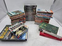 Wide view of all book and DVD stacks showing quantity and variety