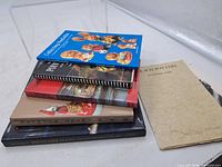 Stack of five reference books showing covers and bindings