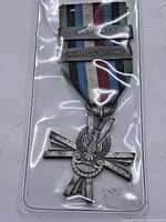 Full view of Polish WWII medal with ribbon in protective sleeve