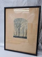 Full view of framed lithograph under glass