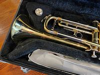 Trumpet bell, mouthpiece and plush-lined case interior