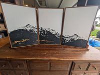 Front view of all three framed canvas prints standing side by side
