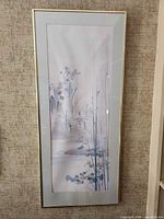 Full view of largest vertical botanical print in gold frame with mat and glass
