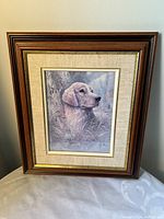Front view of framed dog portrait print