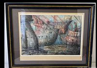 Framed abstract boats painting front view
