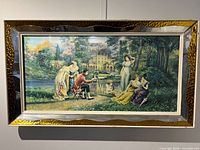 Front view of framed classical garden scene print