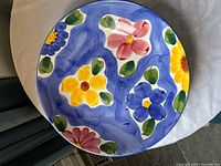 Top view of platter showing full floral design and colors